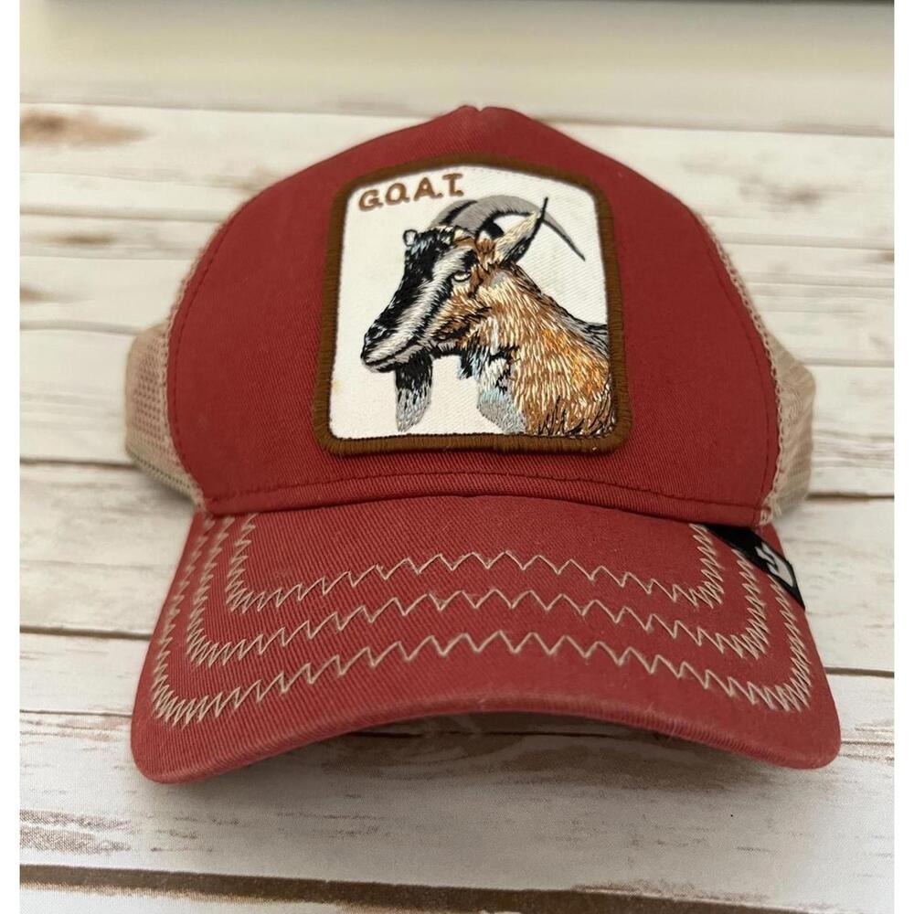 Goorin Bros Trucker Hat Red G.O.A.T. Goat Animal Patch Snapback OS‎